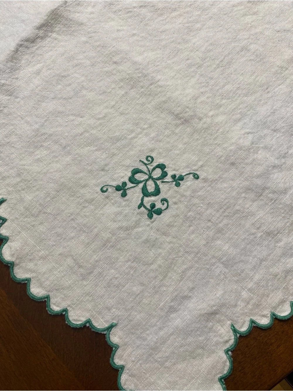 Vintage Irish Green Embroidered Tablecloth Set 48” Square 4 Napkins